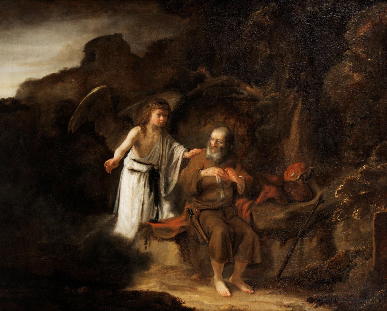 Hollandsk:  Landschap met Elia en de engel Landscape with Elijah and the Angel (Landskab med Elia og englen) af Cornelis Bisschop