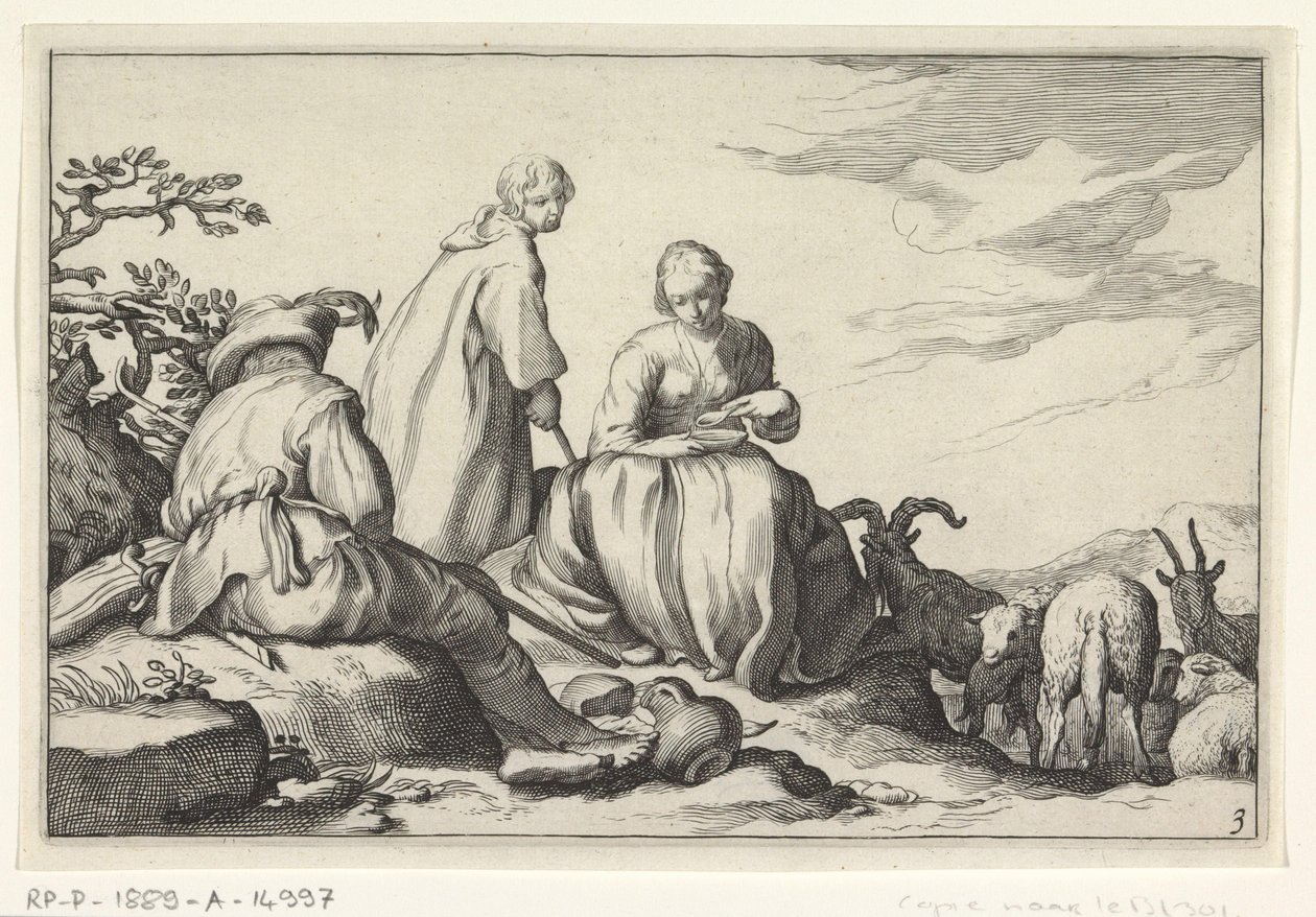 fårehyrder Fire pastorale scener (serietitel) af Cornelis Bloemaert (II) (possibly)