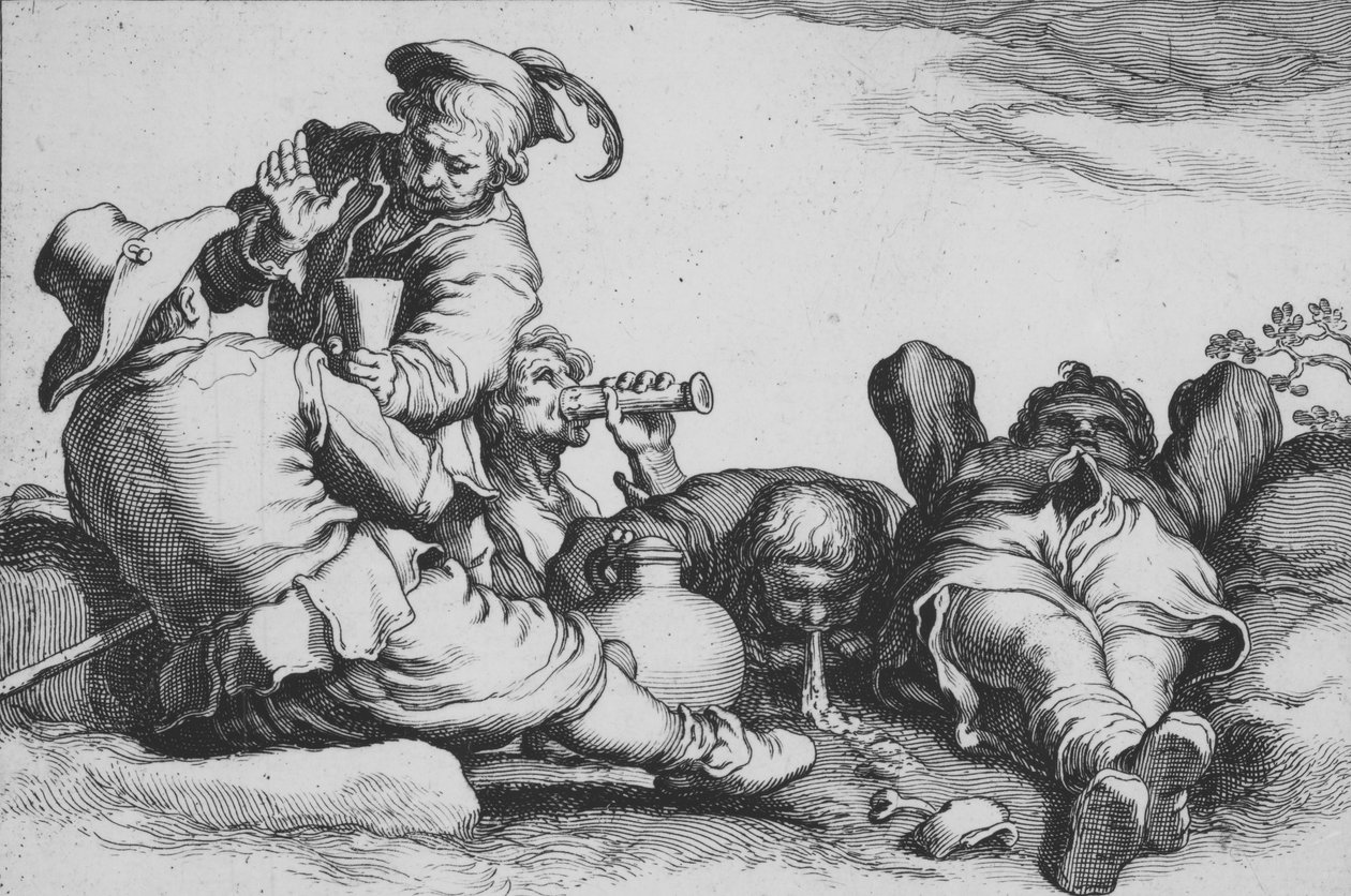 Peasants Drinking, fra serien Sixteen Peasant Subjects, 1600-tallet. af Cornelis Bloemaert