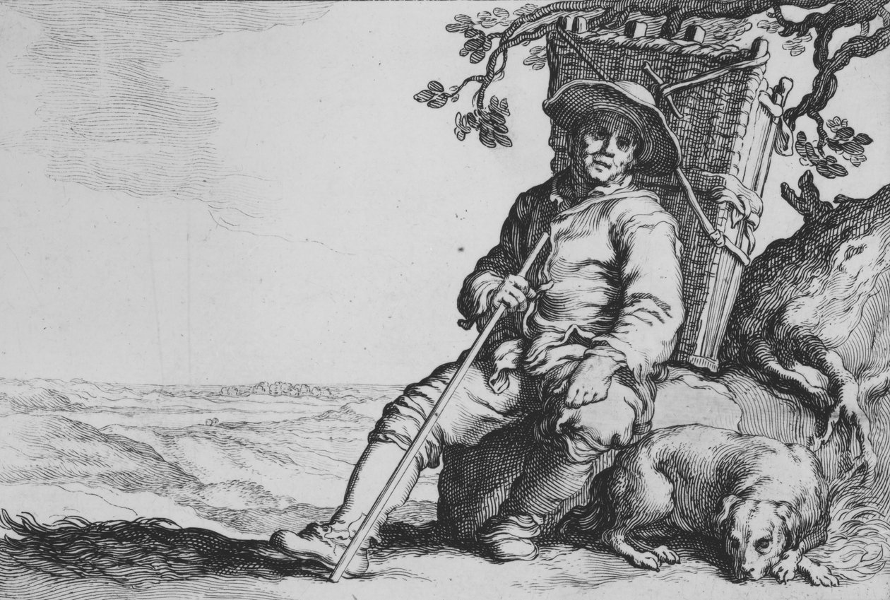 Rejsende med hund, fra serien Sixteen Peasant Subjects, 1600-tallet. af Cornelis Bloemaert