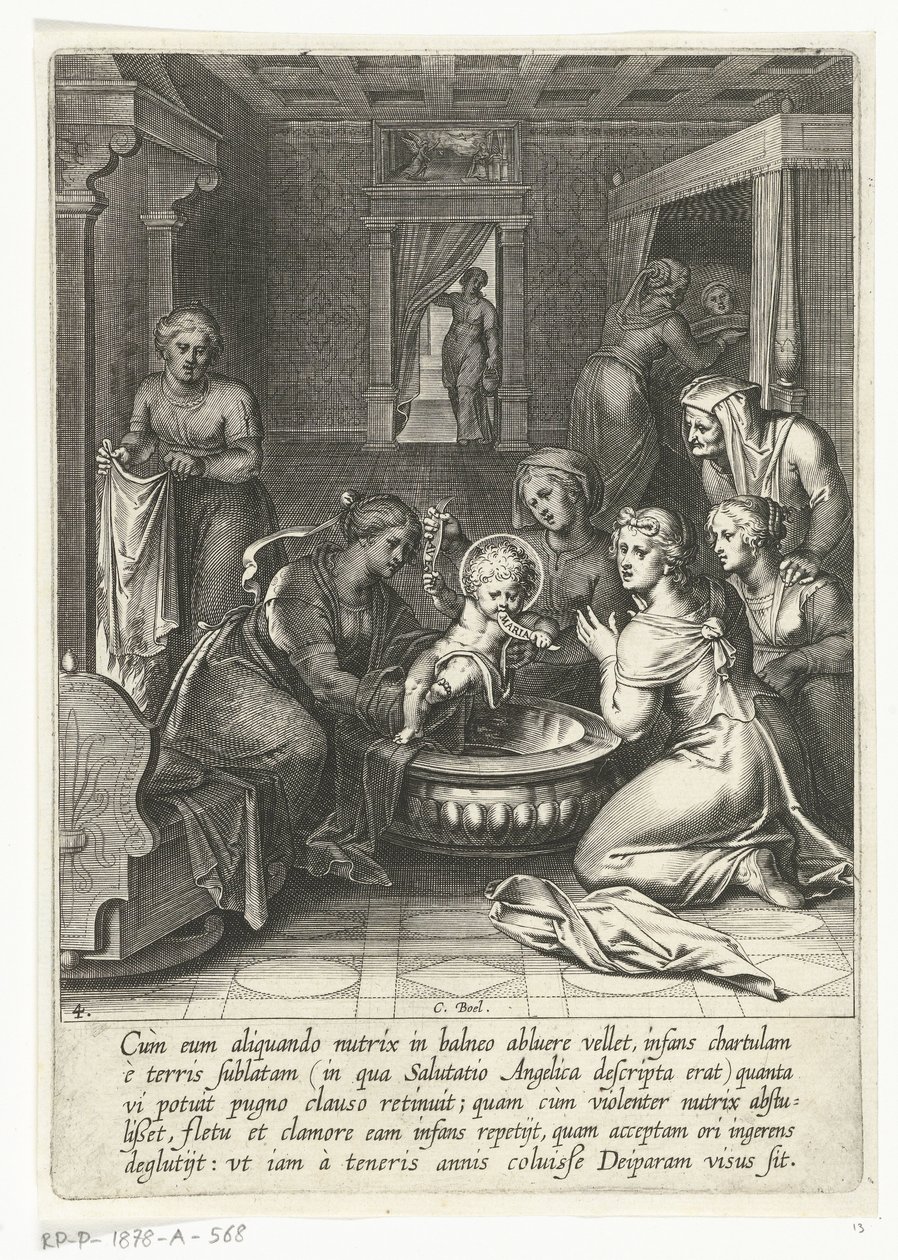 Thomas spiser et papir med Ave Maria The Life of Saint Thomas Aquinas (serietitel) af Cornelis Boel