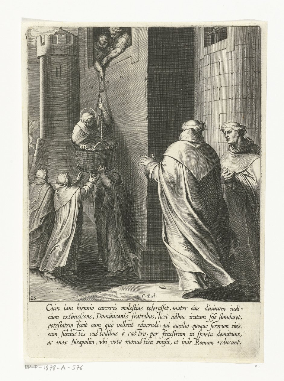 Thomas flygter fra fængslet The Life of Saint Thomas Aquinas (serietitel) af Cornelis Boel