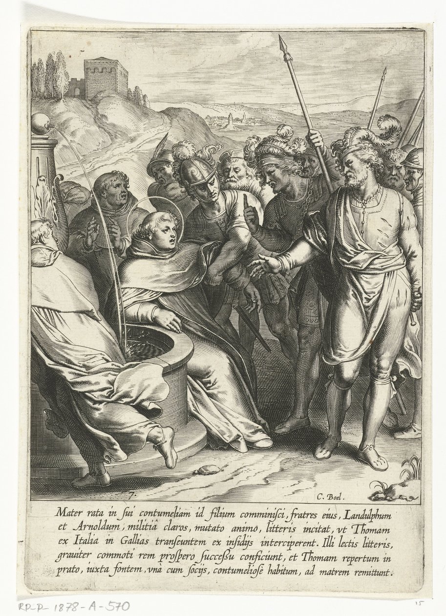 Thomas bliver kidnappet af sine brødre The Life of Saint Thomas Aquinas (serietitel) af Cornelis Boel