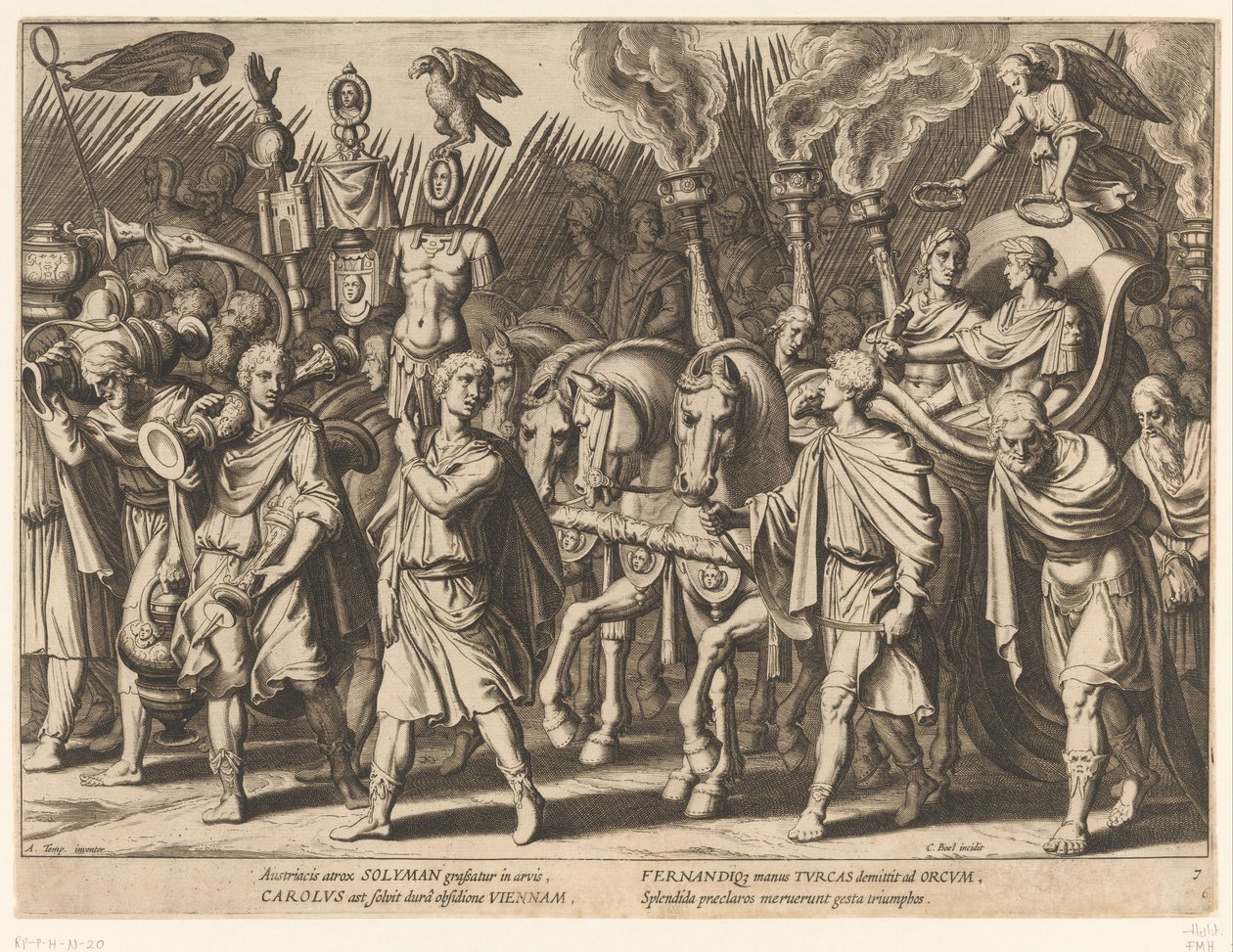Sejrsmarch af Charles V og hans bror Ferdinand I efter befrielsen af ​​Wien, 1529 Triumphs of Charles V (serietitel) af Cornelis Boel