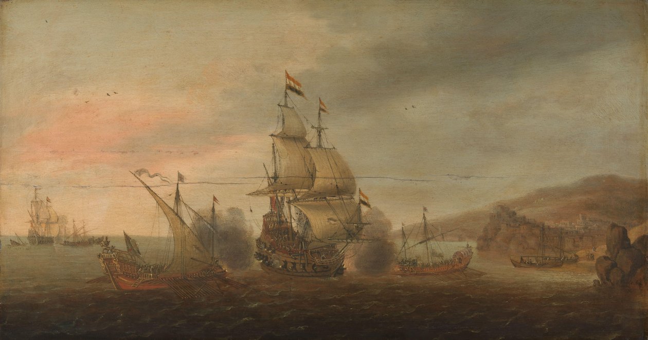 Søslag mellem hollandske krigsmænd og spanske galejer af Cornelis Bol