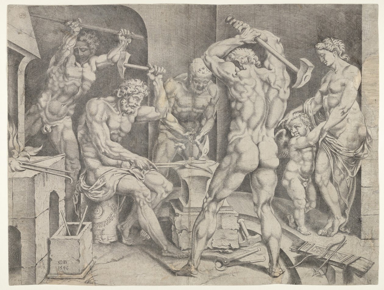 Vulcans smedje, 1546. af Cornelis Bos