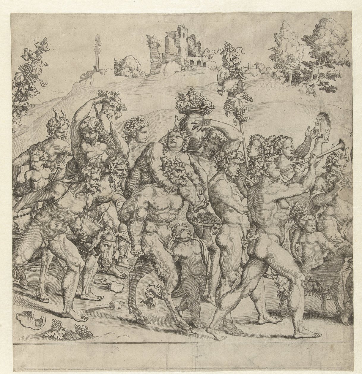 Triumf af Bacchus, midterplade af Cornelis Bos