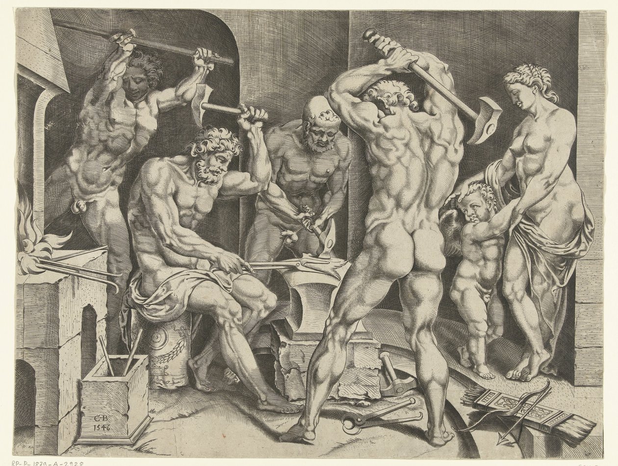 Venus og Amor i Vulcans værksted af Cornelis Bos
