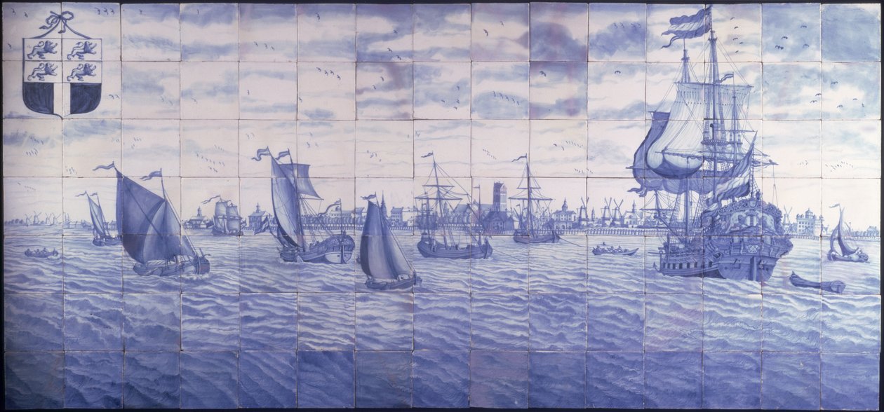 En panoramaudsigt over Rotterdams havn, ca. 1700 (keramik) af Cornelis Boumeester