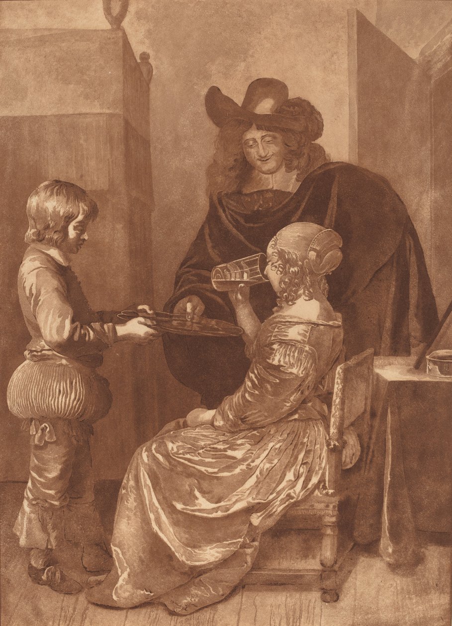 Cavalier and Lady with a Page, 1779, udgivet 1781. af Cornelis Brouwer