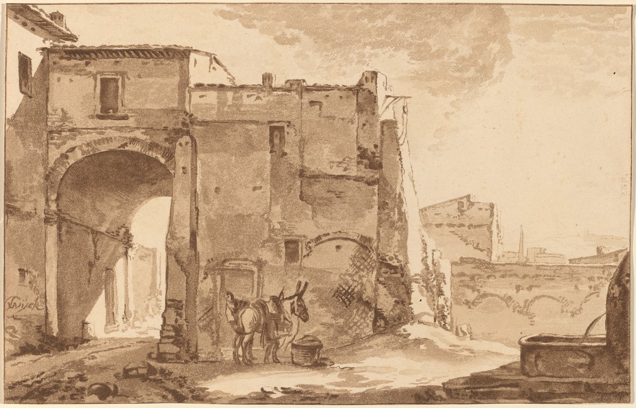 Gateway with Traveler and Mule, 1781, udgivet 1782. af Cornelis Brouwer