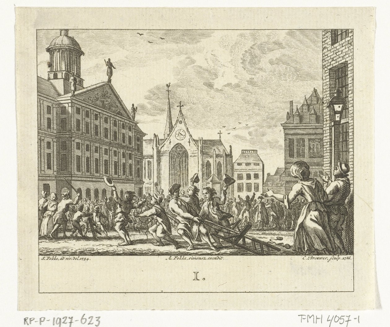 Oprør ved Daniël Raaps begravelse på Dam-pladsen i Amsterdam i 1754 af Cornelis Brouwer