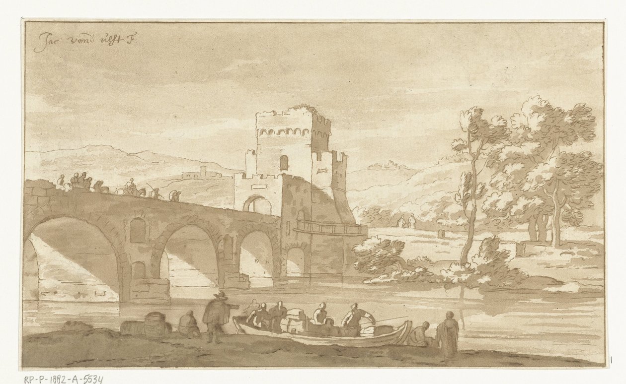 Ponte Molle nær Rom af Cornelis Brouwer