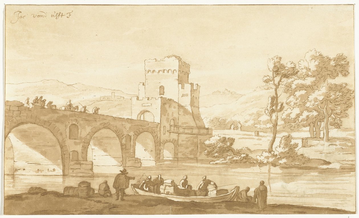 Ponte Molle nær Rom af Cornelis Brouwer