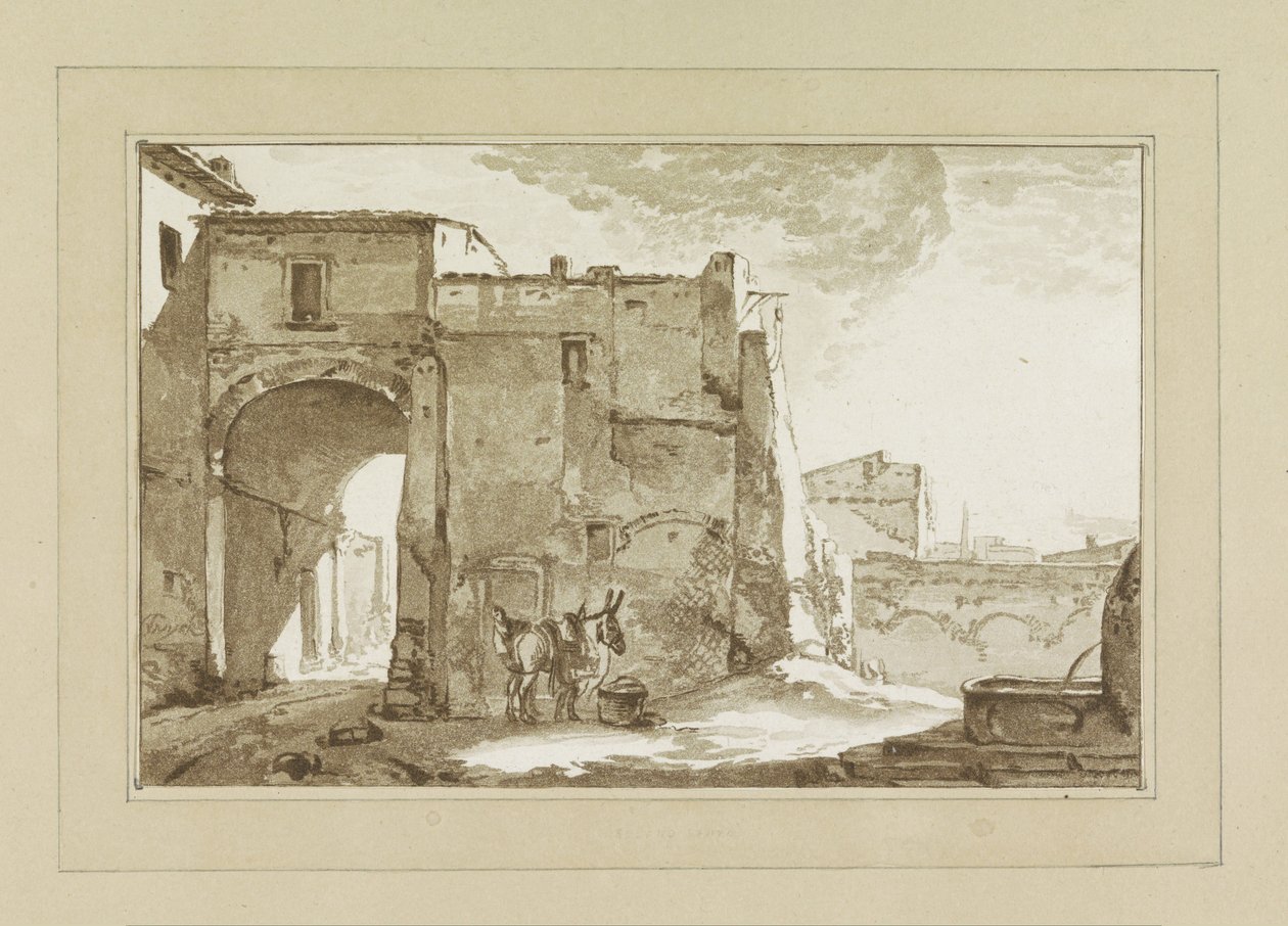 Port med rejsende og muldyr af Cornelis Brouwer