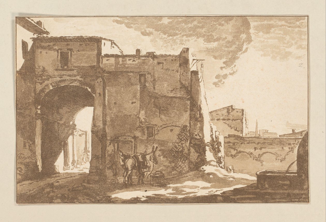 Port med rejsende og muldyr af Cornelis Brouwer