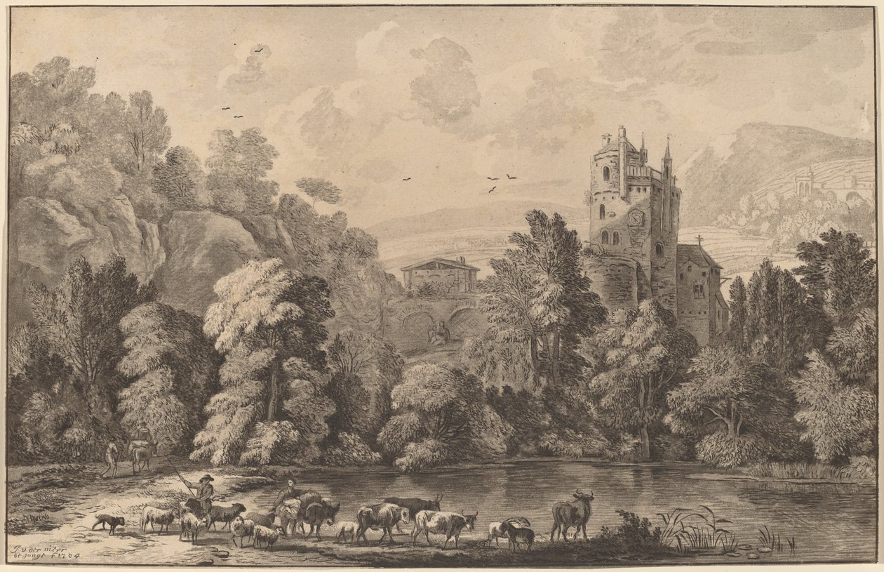 Dal med et gammelt slot, 1784, udgivet 1786. af Cornelis Brouwer