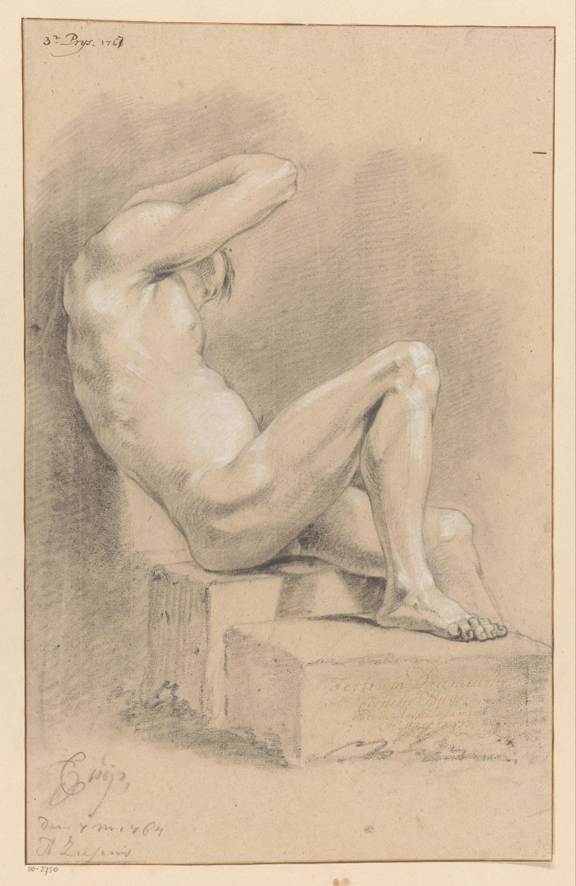 Siddende mand nøgen, set fra siden (3. præmie 1767) af Cornelis Buys