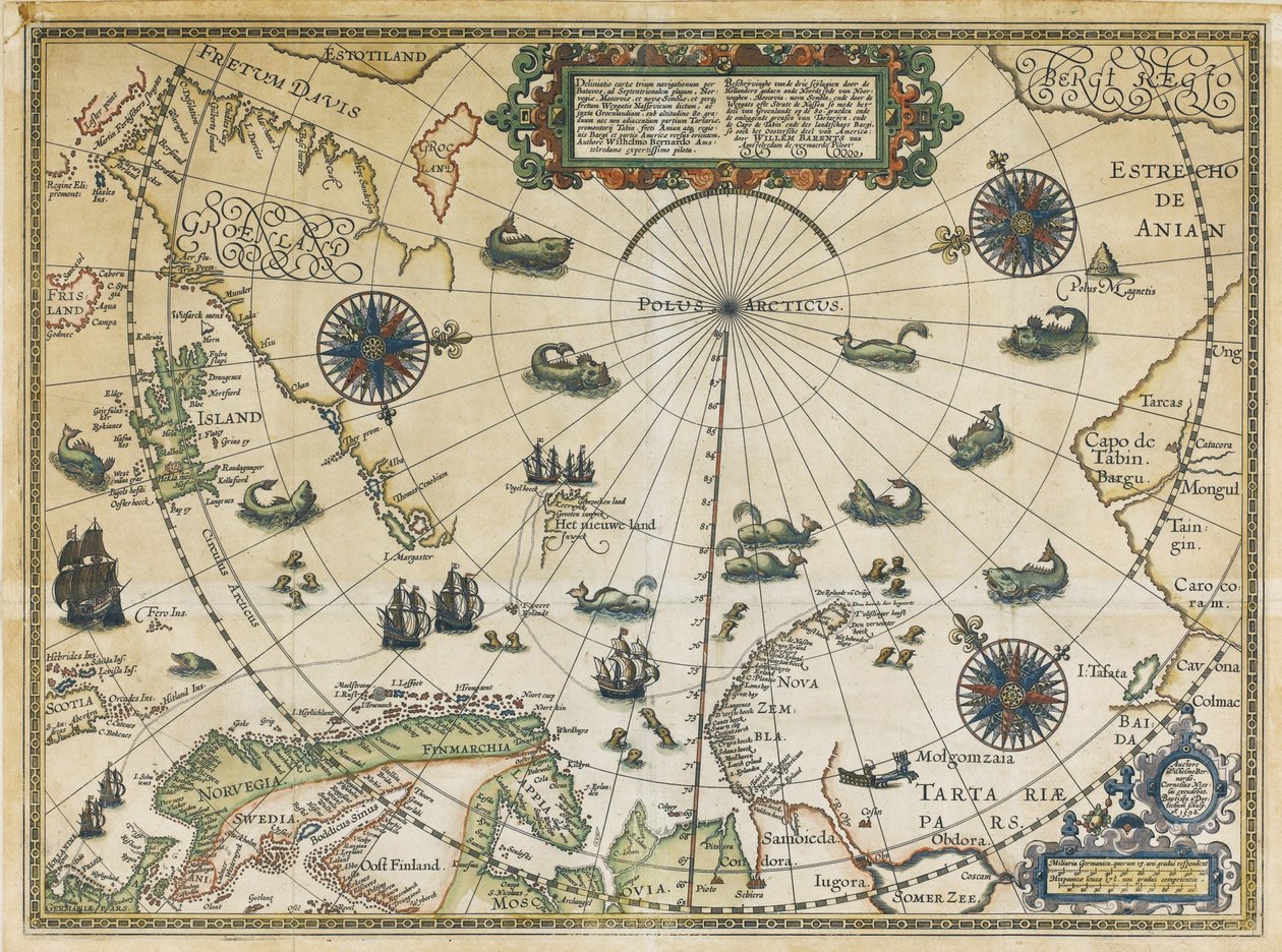 Kort over Willem Barentsz tredje rejse, 1598 af Cornelis Claesz
