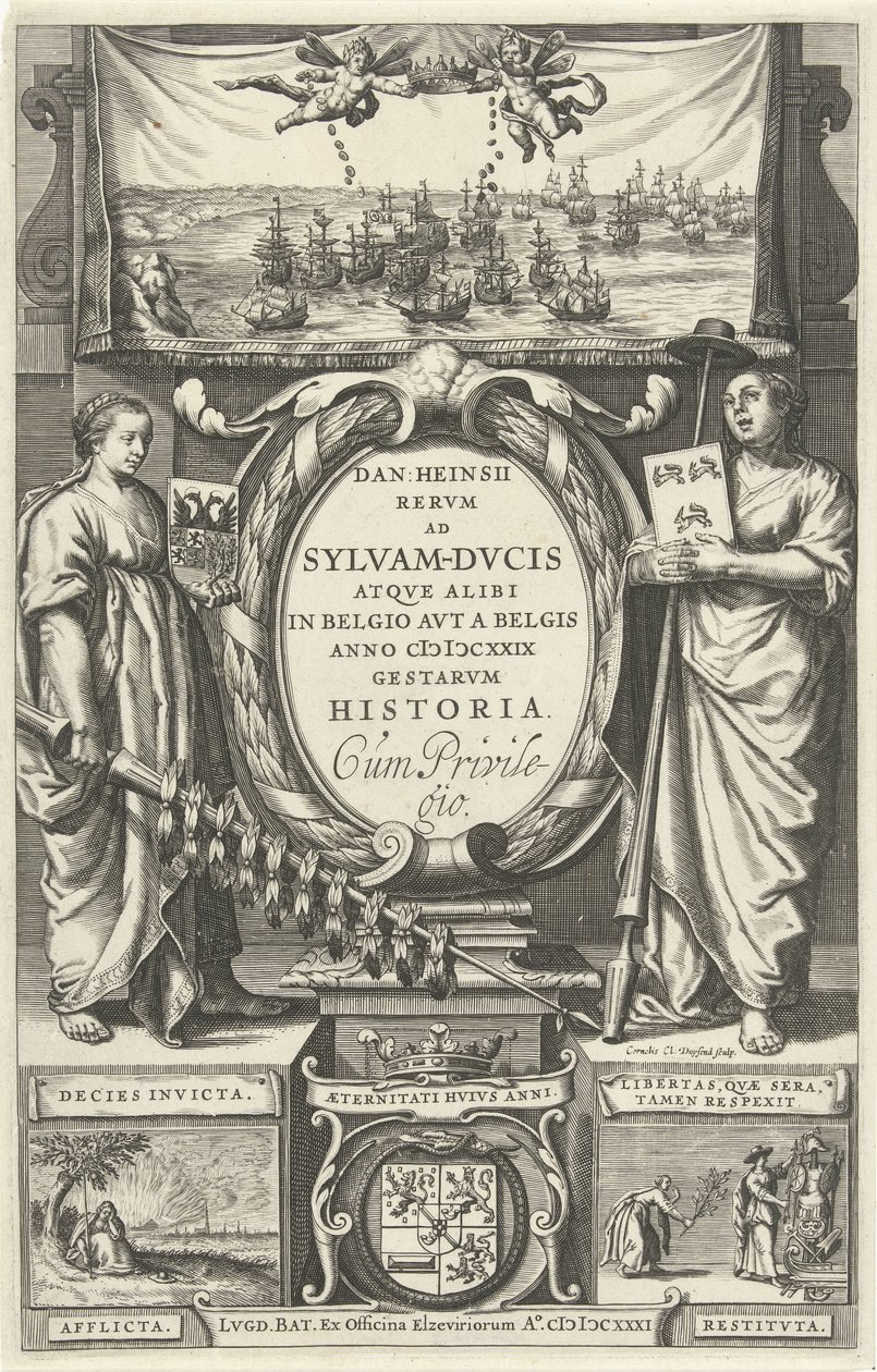 Titelpagina voor: D. Heinsius, Revm ad Sylvam-Dvcis atqve andetsteds i Belgio avt a Belgis anno 100 DCXXIX gestarvm historie. 1631 af Cornelis Claesz. Duysend