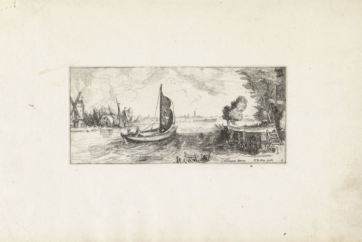 Båd på en flod Landskaber (serietitel) af Cornelis Claesz van Wieringen (possibly)