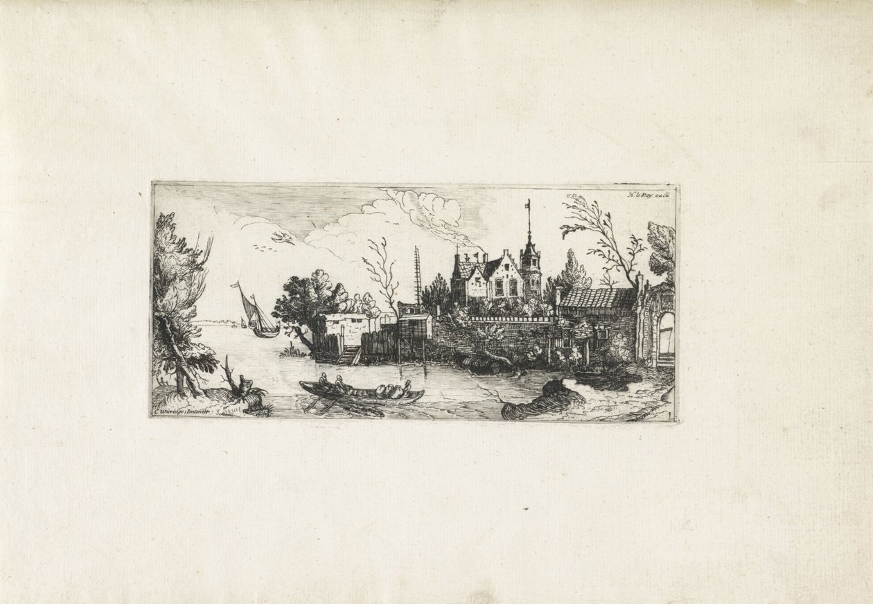 Flodlandskab med en robåd Landskaber (serietitel) af Cornelis Claesz van Wieringen (possibly)