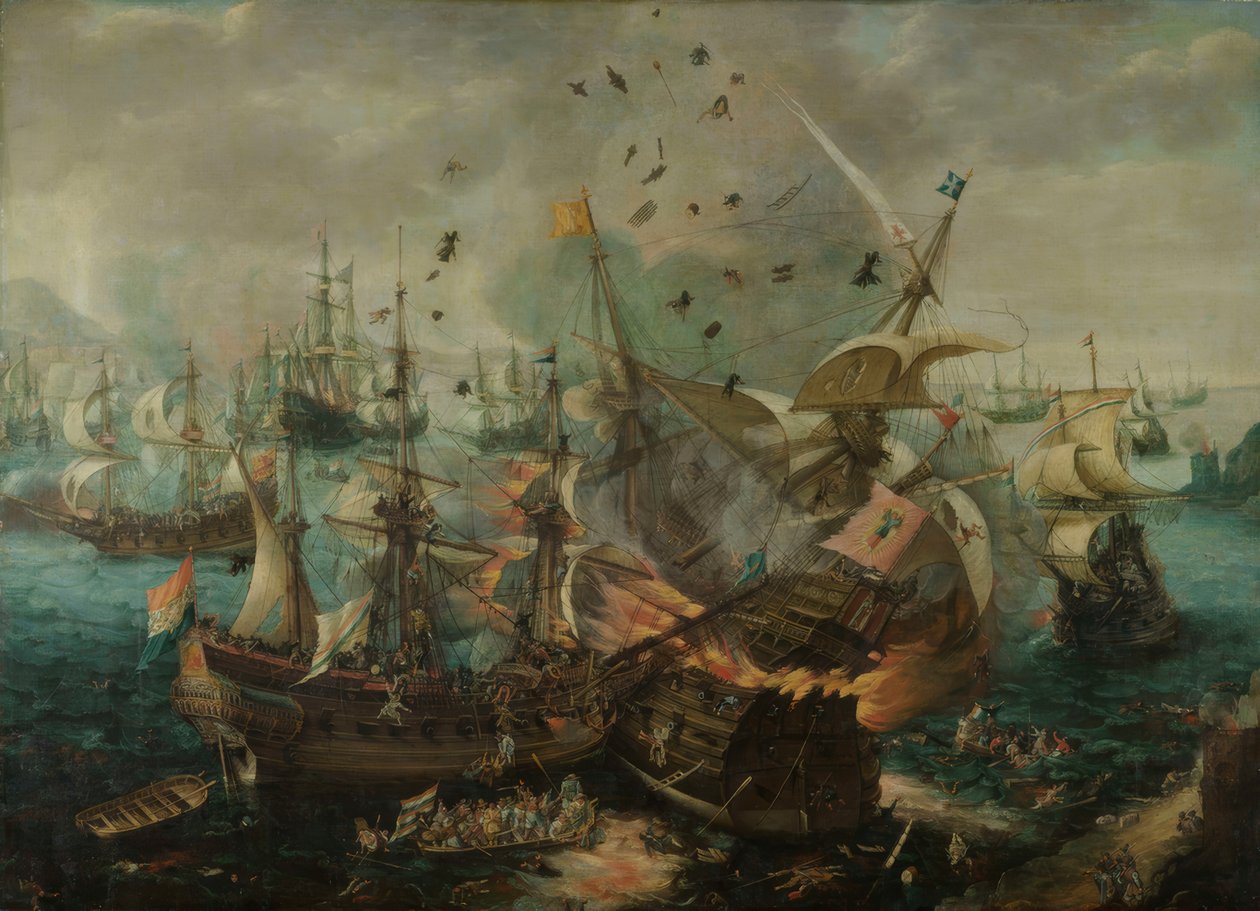 Eksplosionen af ​​det spanske admiralskib (...) af Cornelis Claesz  van Wieringen