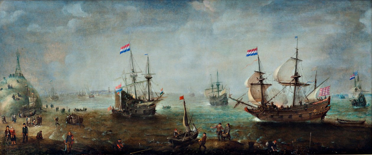 Marine (olie på træ) af Cornelis Claesz  van Wieringen