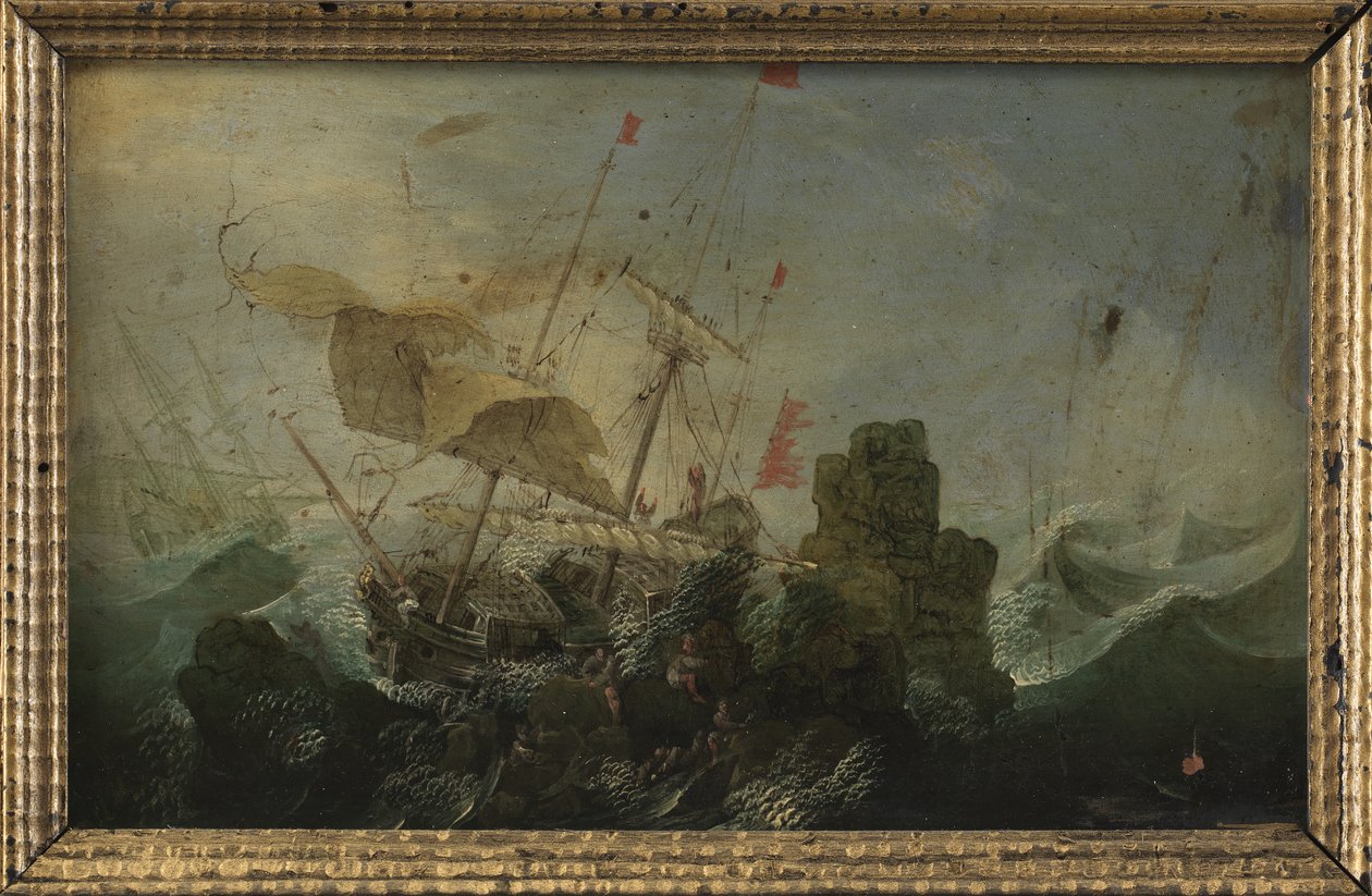 Forlis mod en klippe af Cornelis Claesz  van Wieringen