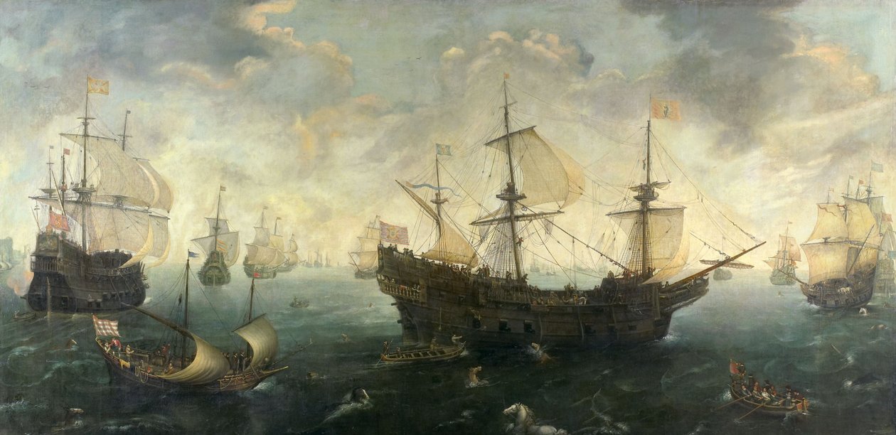 Den spanske armada ud for den engelske kyst i 1588, c.1620-25 af Cornelis Claesz  van Wieringen
