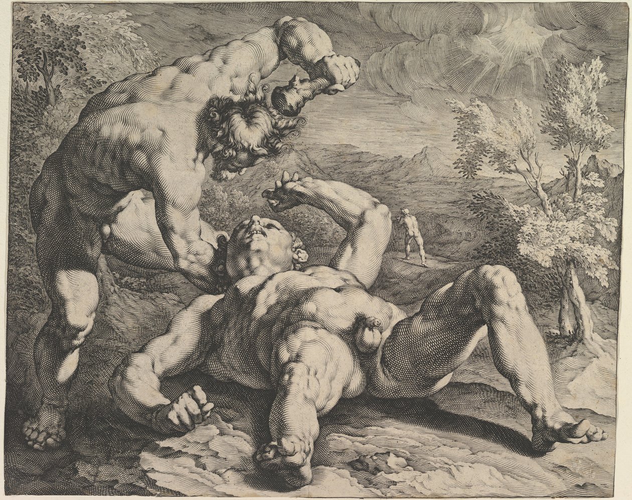Kain, der dræber Abel, ca. 1591 af Cornelis Cornelisz van Haarlem