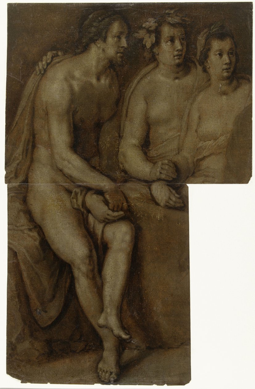 Halvlange studier af en siddende nøgen mand og to kvinder af Cornelis Cornelisz. van Haarlem