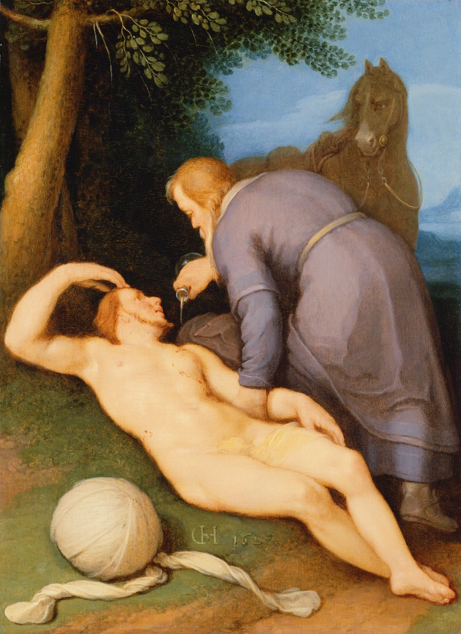Den barmhjertige samaritaner, 1627 (panel) af Cornelis Cornelisz van Haarlem