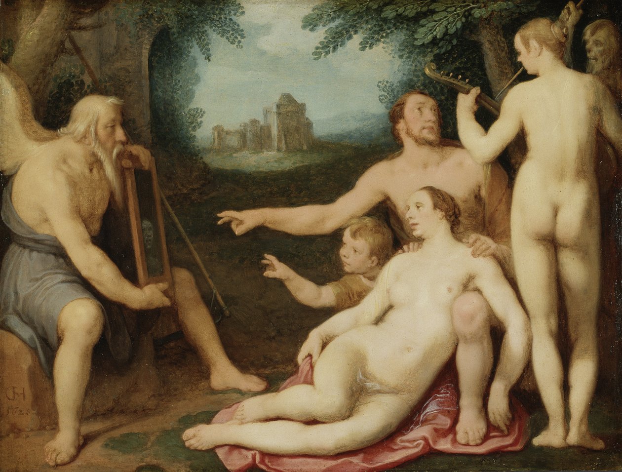 The Mirror of Time, 1628 (olie på kobber) af Cornelis Cornelisz van Haarlem