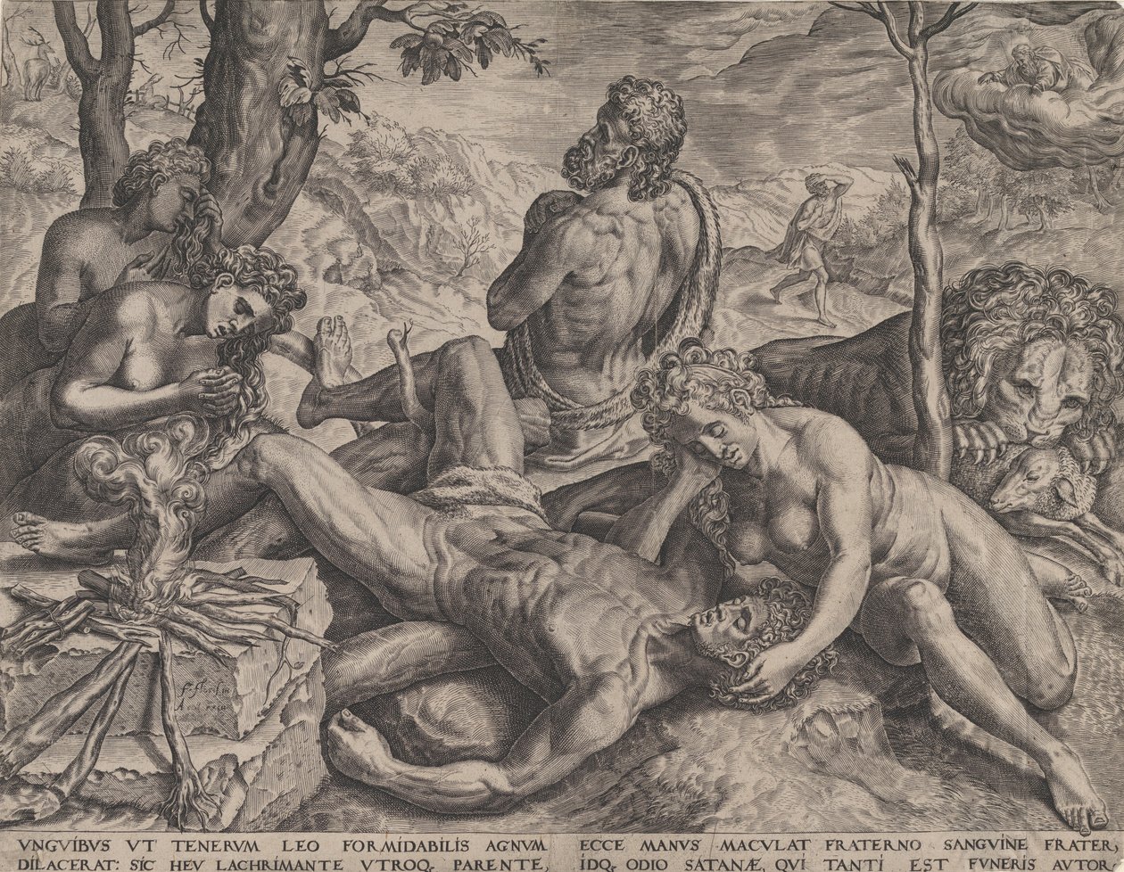 Adam og Eva begræder Abels død, 1564. af Cornelis Cort