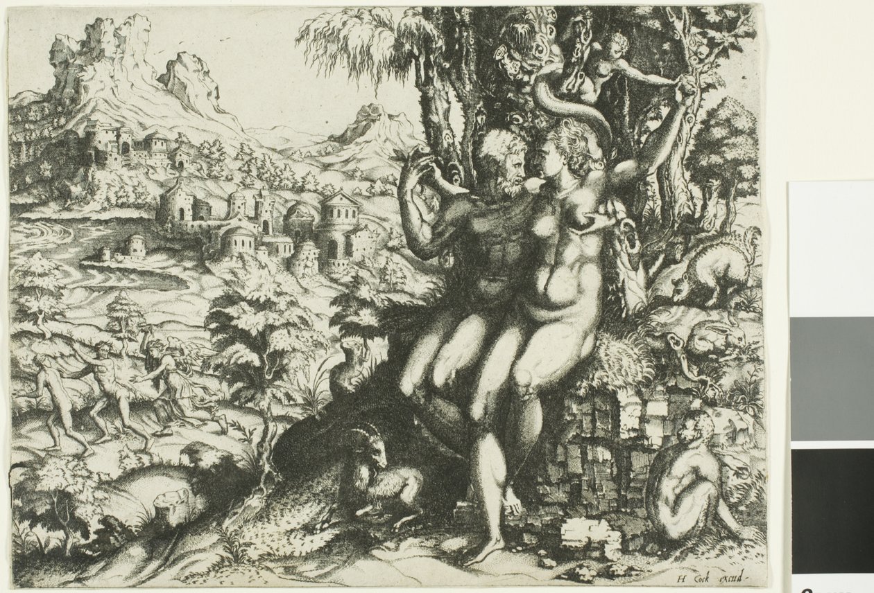 Adam og Eva og uddrivelsen fra paradis af Cornelis Cort