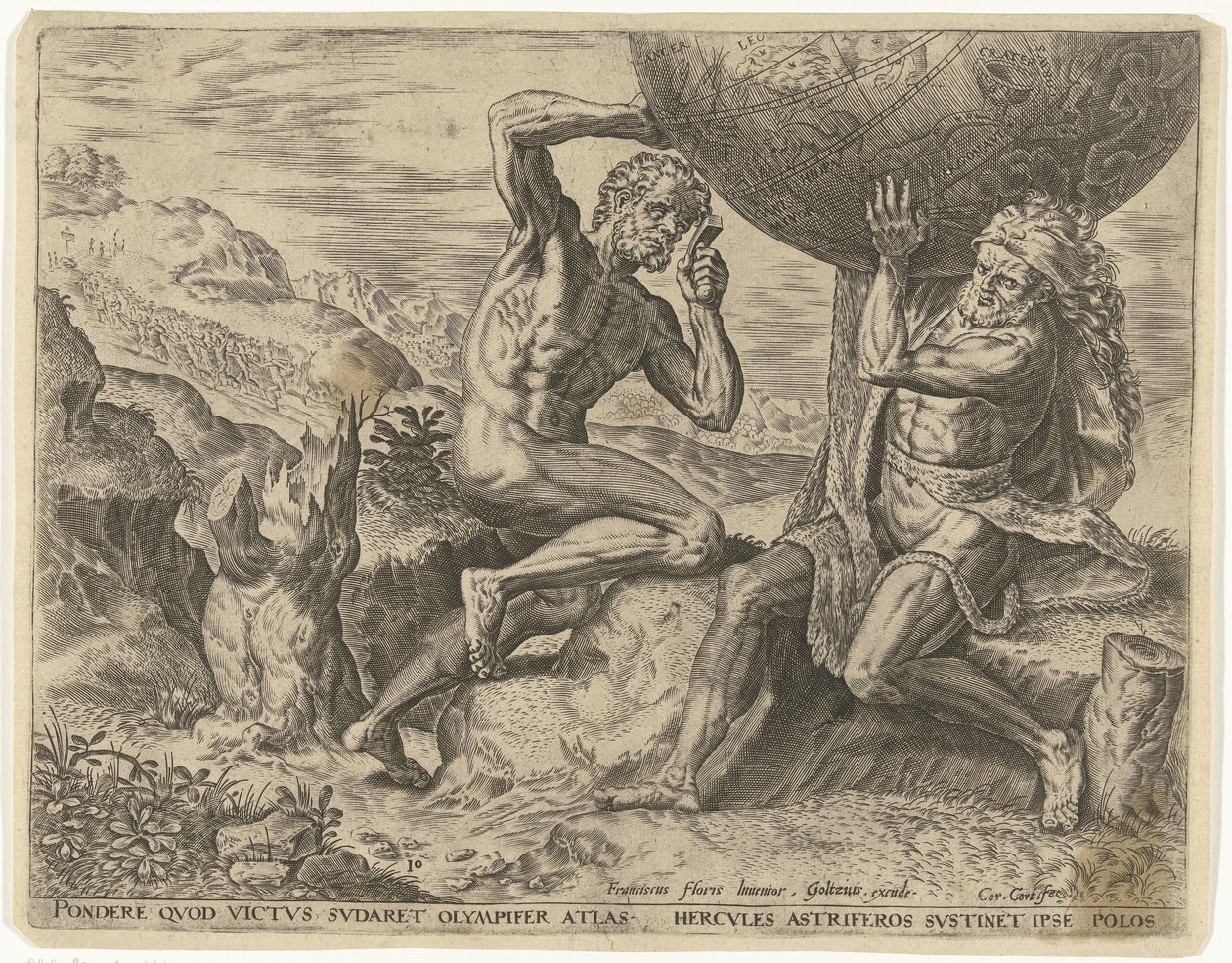 Hercules bærer kloden for Atlas Labours of Hercules (serietitel) af Cornelis Cort