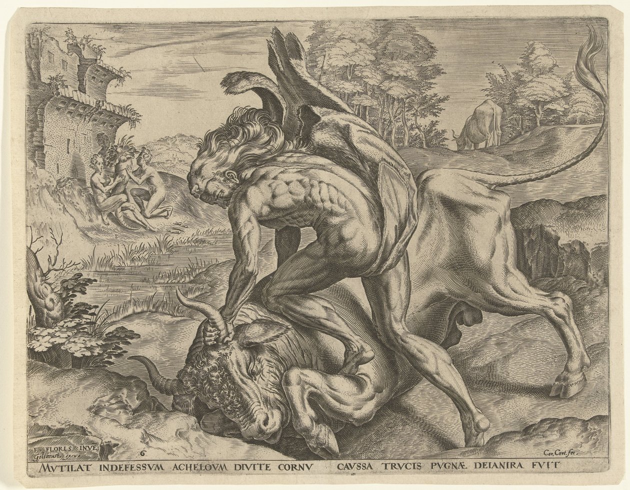 Hercules kæmper med Achelous Labours of Hercules (serietitel) af Cornelis Cort
