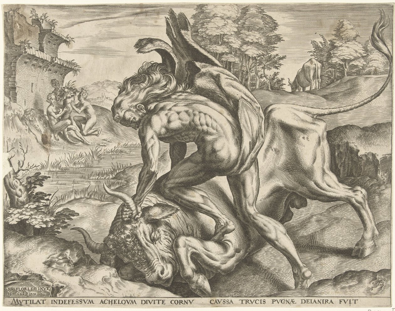 Hercules kæmper med Achelous Labours of Hercules (serietitel) af Cornelis Cort