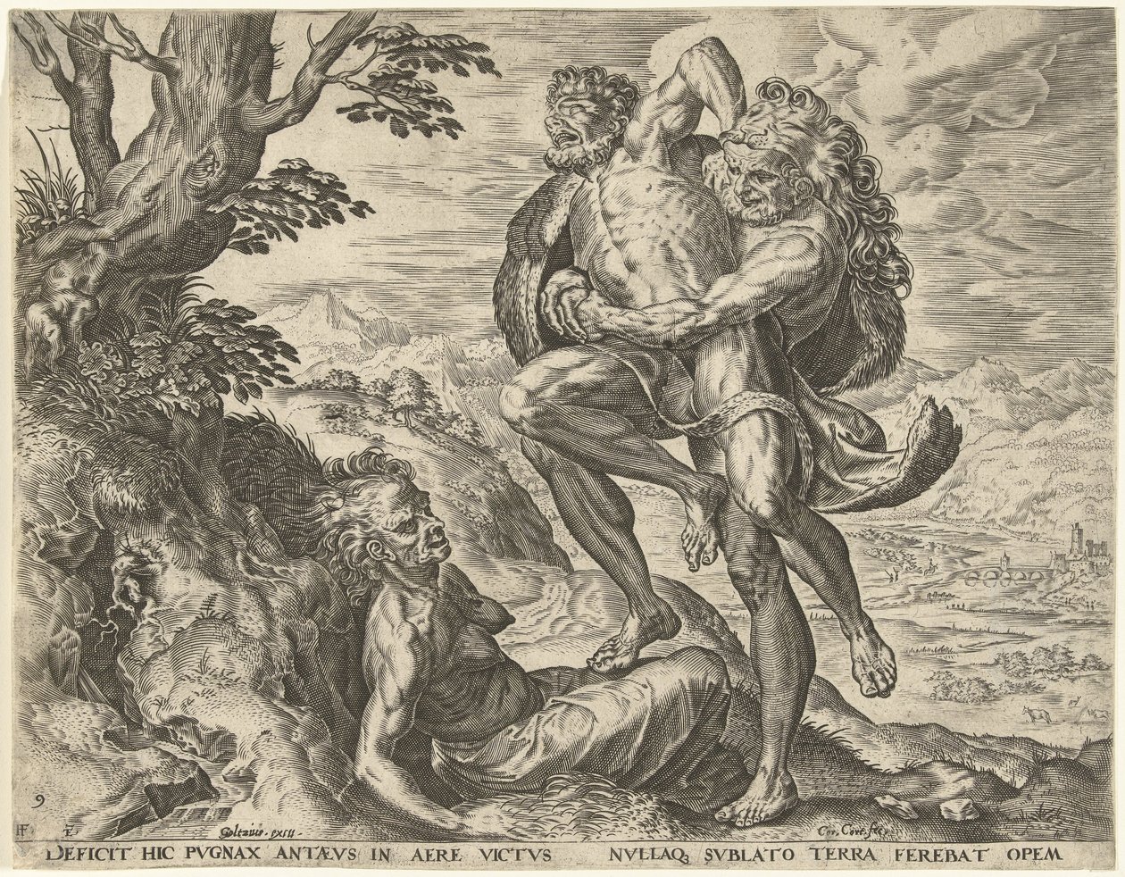 Hercules kæmper med Antaeus Labours of Hercules (serietitel) af Cornelis Cort