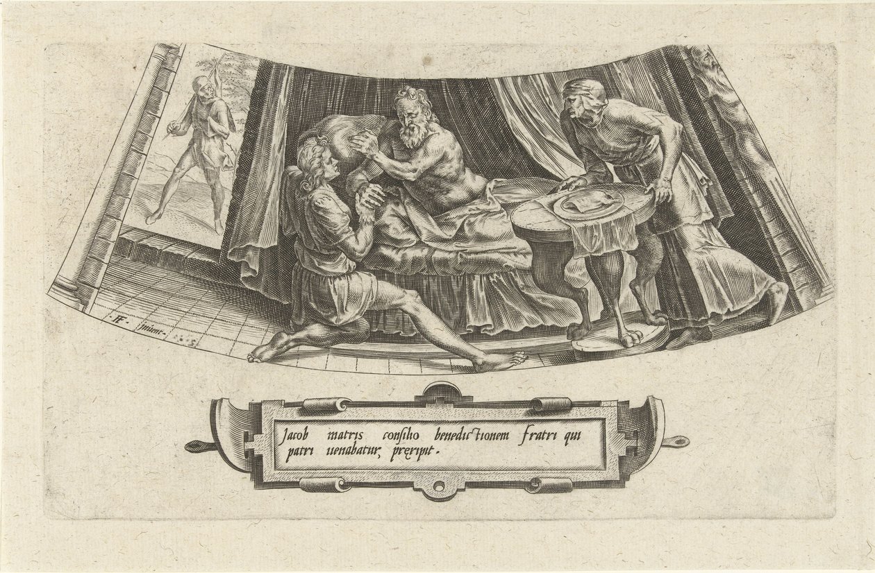 Jakob modtager faderlig velsignelse fra Isak The History of Jacob (serietitel) af Cornelis Cort