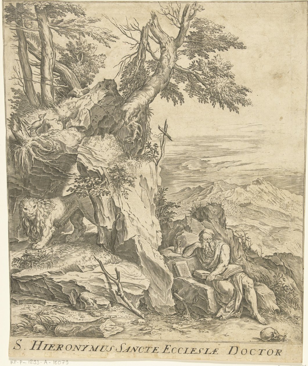 Landskab med læsning Hieronymus af Cornelis Cort
