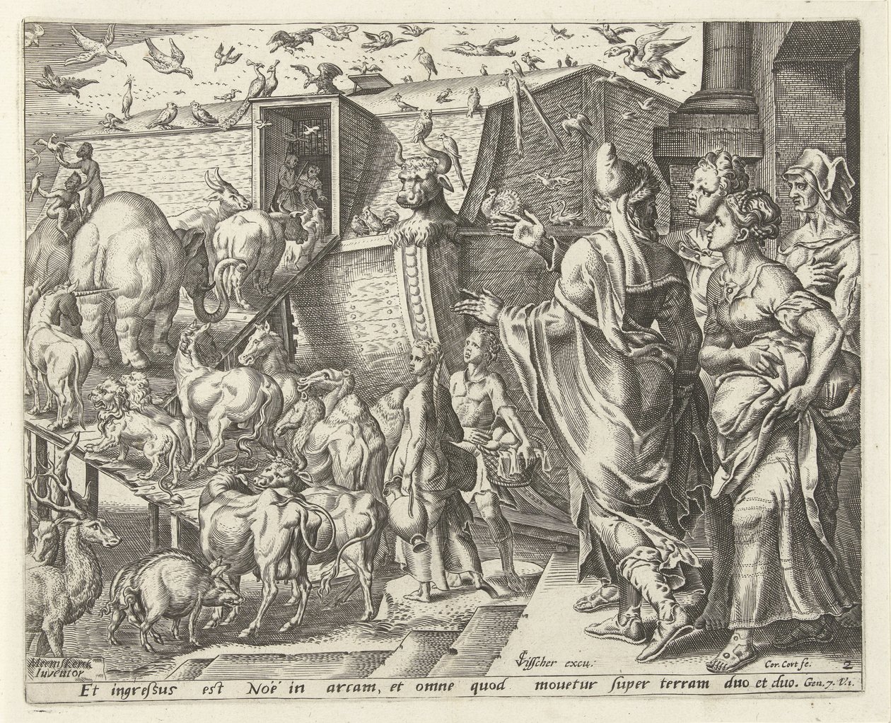 Noa gik ombord i arken med sin familie og dyrene History of Noah (serietitel) af Cornelis Cort