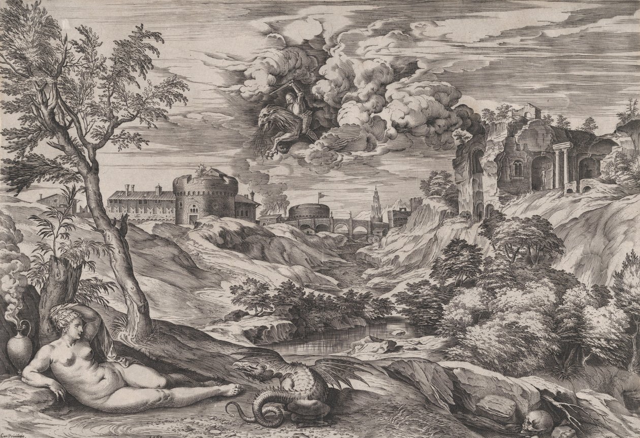 Ruggiero redder Angelica, 1565. af Cornelis Cort
