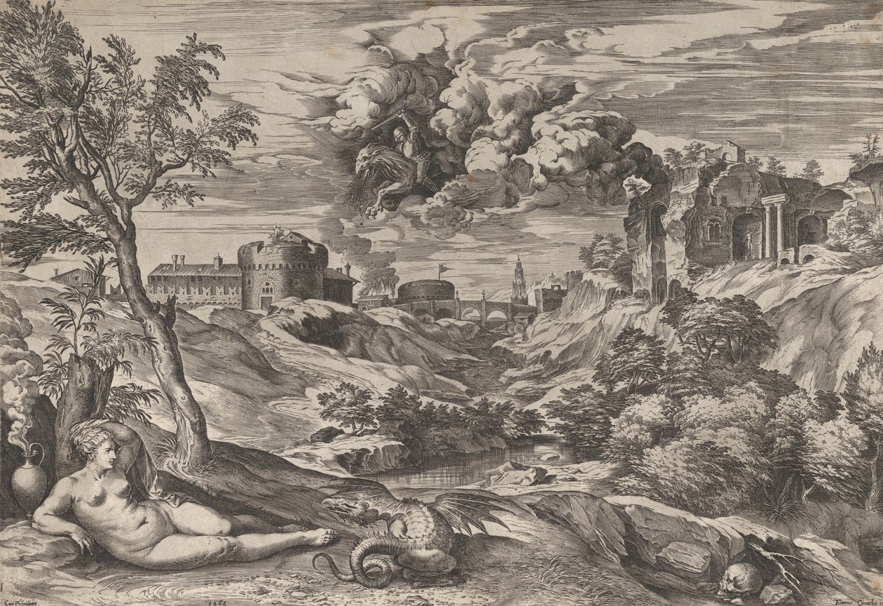 Ruggiero redder Angelica, 1565. af Cornelis Cort