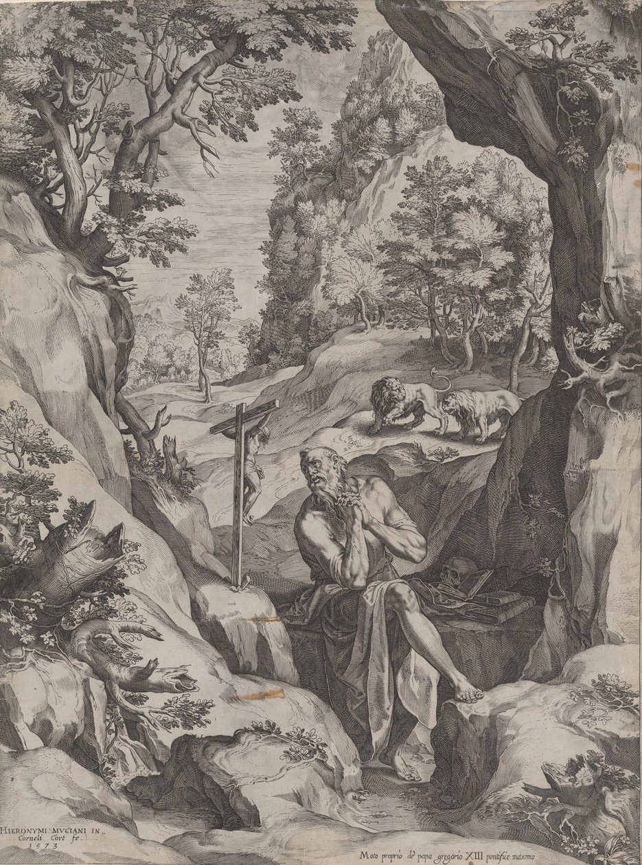 St Jerome Penitent in the Wilderness, 1573. af Cornelis Cort