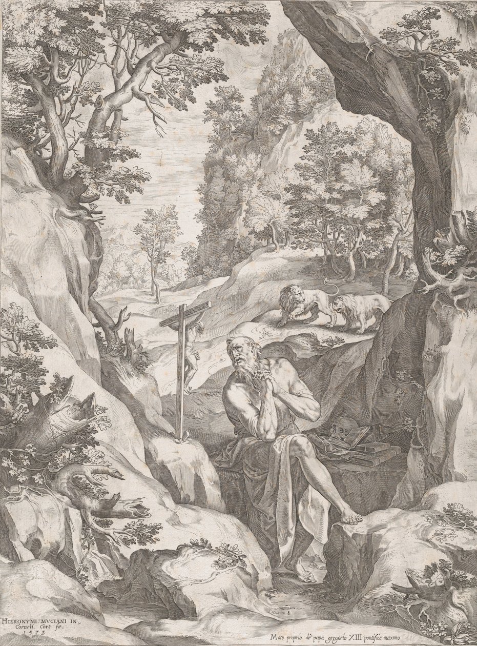 St Jerome Penitent in the Wilderness, 1573. af Cornelis Cort