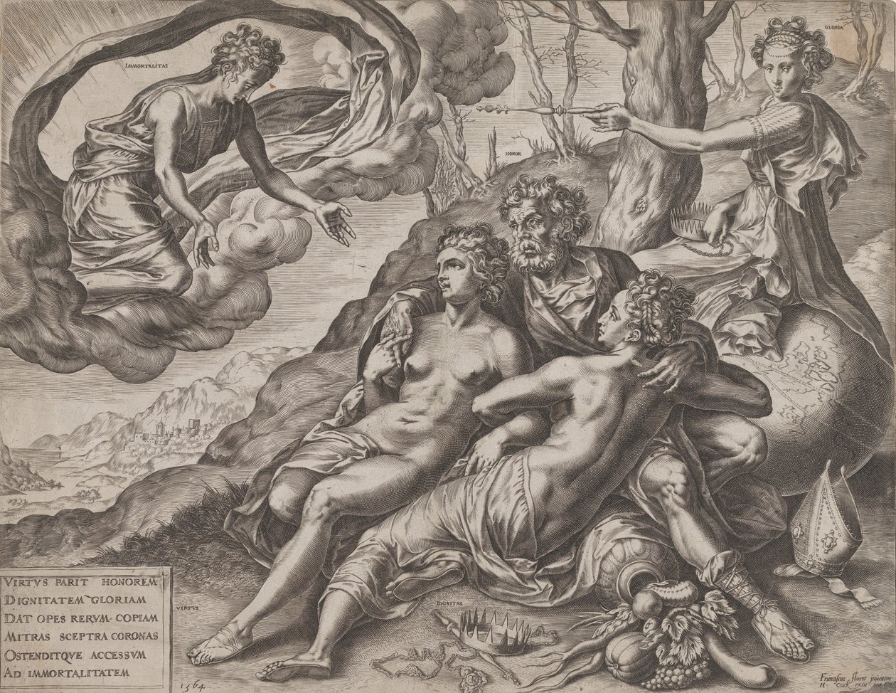 Dydens udødelige belønninger, 1564. af Cornelis Cort