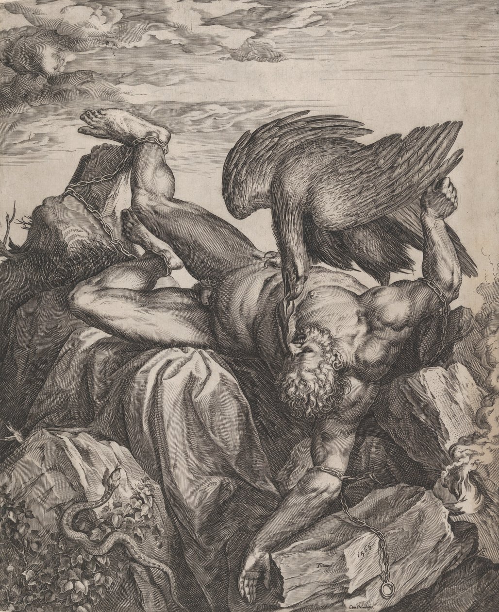 Tityus straffet i helvede, 1566. af Cornelis Cort