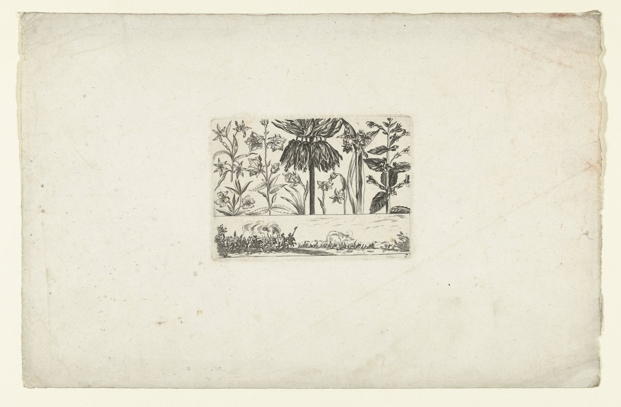 Række af blomster over landskab Blomster og landskaber (serietitel) af Cornelis Danckerts (I)